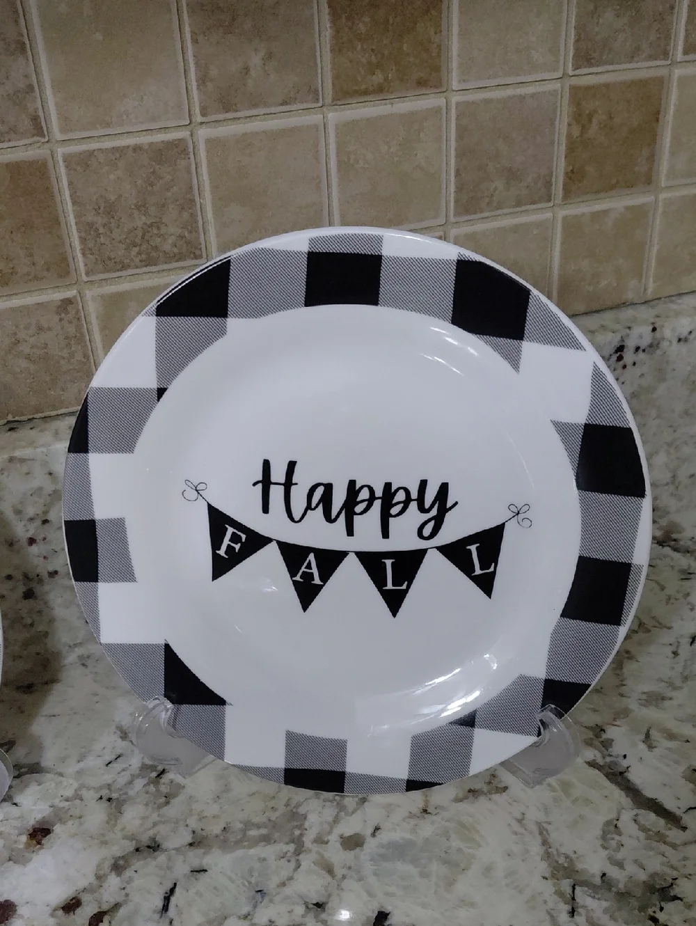 ROYAL NORFOLK Be Thankful / Happy Fall Black Plaid Decorative salad Size Plates